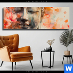 Leinwandbild Meditativer Buddha In Blumen Panorama Produktvorschau mit dem Bild Meditativer Buddha in Blumen im Format Panorama.