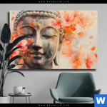 Leinwandbild Meditativer Buddha In Blumen Querformat Produktvorschau mit dem Bild Meditativer Buddha in Blumen im Format Querformat.