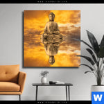 Leinwandbild Meditierender Buddha Am See Quadrat Produktvorschau mit dem Bild Meditierender Buddha am See im Format Quadrat.