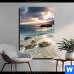 Leinwandbild Meeresrauschen Bei Sonnenuntergang Hochformat Produktvorschau mit dem Bild Meeresrauschen bei Sonnenuntergang im Format Hochformat.