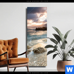 Leinwandbild Meeresrauschen Bei Sonnenuntergang Schmal Produktvorschau mit dem Bild Meeresrauschen bei Sonnenuntergang im Format Schmal.