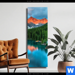 Leinwandbild Moraenensee Sonnenaufgang Schmal Produktvorschau mit dem Bild Moränensee Sonnenaufgang im Format Schmal.