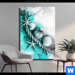 Leinwandbild Muscheln Meereszauber In Tuerkis Hochformat Produktvorschau mit dem Bild Muscheln-Meereszauber in Türkis im Format Hochformat.