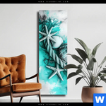 Leinwandbild Muscheln Meereszauber In Tuerkis Schmal Produktvorschau mit dem Bild Muscheln-Meereszauber in Türkis im Format Schmal.