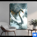 Leinwandbild Mystischer Schwan Im Nebel Hochformat Produktvorschau mit dem Bild Mystischer Schwan im Nebel im Format Hochformat.