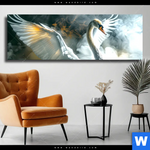 Leinwandbild Mystischer Schwan Im Nebel Panorama Produktvorschau mit dem Bild Mystischer Schwan im Nebel im Format Panorama.