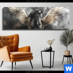 Leinwandbild Mystisches Pferd Mit Fluegeln Panorama Produktvorschau mit dem Bild Mystisches Pferd mit Flügeln im Format Panorama.