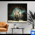 Leinwandbild Nashorn Zerstoert Wand Quadrat Produktvorschau mit dem Bild Nashorn zerstört Wand im Format Quadrat.