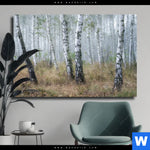 Leinwandbild Nebliger Morgen Im Birkenwald Querformat Produktvorschau mit dem Bild Nebliger Morgen im Birkenwald im Format Querformat.