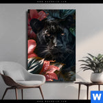 Leinwandbild Panther Und Rote Blueten Hochformat Produktvorschau mit dem Bild Panther und rote Blüten im Format Hochformat.