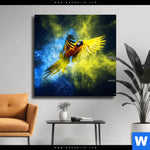 Leinwandbild Papagei Farbexplosion Quadrat Produktvorschau mit dem Bild Papagei - Farbexplosion im Format Quadrat.