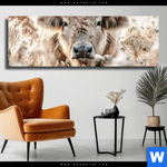 Leinwandbild Rind Kraft Der Stille Panorama Produktvorschau mit dem Bild Rind - Kraft der Stille im Format Panorama.