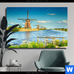Leinwandbild Romantik Zwischen Windmuehlen Querformat Produktvorschau mit dem Bild Romantik zwischen Windmühlen im Format Querformat.
