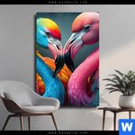 Leinwandbild Romantische Flamingos Hochformat Produktvorschau mit dem Bild Romantische Flamingos im Format Hochformat.