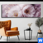 Leinwandbild Romantische Pfingstrosen Panorama Produktvorschau mit dem Bild Romantische Pfingstrosen im Format Panorama.
