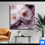 Leinwandbild Romantische Pfingstrosen Quadrat Produktvorschau mit dem Bild Romantische Pfingstrosen im Format Quadrat.