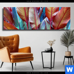 Leinwandbild Rote Und Smaragdgruene Blaetter Panorama Produktvorschau mit dem Bild Rote und smaragdgrüne Blätter im Format Panorama.