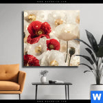 Leinwandbild Rote Und Weisse Mohnblumen Quadrat Produktvorschau mit dem Bild Rote und weiße Mohnblumen im Format Quadrat.