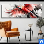 Leinwandbild Roter Papagei Im Flug Panorama Produktvorschau mit dem Bild Roter Papagei im Flug im Format Panorama.