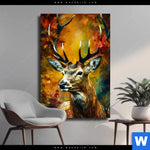 Leinwandbild Rothirsch Im Herbstwald Hochformat Produktvorschau mit dem Bild Rothirsch im Herbstwald im Format Hochformat.