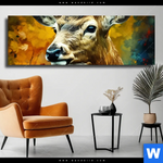 Leinwandbild Rothirsch Im Herbstwald Panorama Produktvorschau mit dem Bild Rothirsch im Herbstwald im Format Panorama.