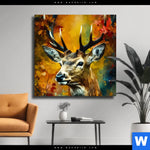 Leinwandbild Rothirsch Im Herbstwald Quadrat Produktvorschau mit dem Bild Rothirsch im Herbstwald im Format Quadrat.