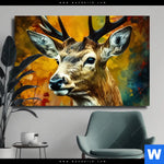 Leinwandbild Rothirsch Im Herbstwald Querformat Produktvorschau mit dem Bild Rothirsch im Herbstwald im Format Querformat.