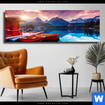 Leinwandbild Ruhiger Bergsee Panorama Produktvorschau mit dem Bild Ruhiger Bergsee im Format Panorama.