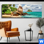 Leinwandbild Schoener Strand Mit Palmen Panorama Produktvorschau mit dem Bild Schöner Strand mit Palmen im Format Panorama.