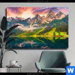 Leinwandbild Sonnenaufgang Am Bergsee Querformat Produktvorschau mit dem Bild Sonnenaufgang am Bergsee im Format Querformat.