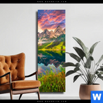Leinwandbild Sonnenaufgang Am Bergsee Schmal Produktvorschau mit dem Bild Sonnenaufgang am Bergsee im Format Schmal.