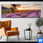 Leinwandbild Sonnenaufgang Im Lavendelfeld Panorama Produktvorschau mit dem Bild Sonnenaufgang im Lavendelfeld im Format Panorama.