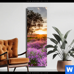 Leinwandbild Sonnenaufgang Im Lavendelfeld Schmal Produktvorschau mit dem Bild Sonnenaufgang im Lavendelfeld im Format Schmal.