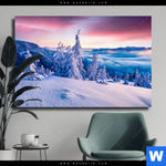 Leinwandbild Sonnenaufgang Im Schnee Querformat Produktvorschau mit dem Bild Sonnenaufgang im Schnee im Format Querformat.