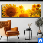 Leinwandbild Sonnenblumen Im Abendlicht Panorama Produktvorschau mit dem Bild Sonnenblumen im Abendlicht im Format Panorama.