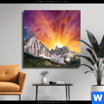 Leinwandbild Sonnenuntergang In Den Bergen Quadrat Produktvorschau mit dem Bild Sonnenuntergang in den Bergen im Format Quadrat.