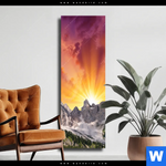 Leinwandbild Sonnenuntergang In Den Bergen Schmal Produktvorschau mit dem Bild Sonnenuntergang in den Bergen im Format Schmal.
