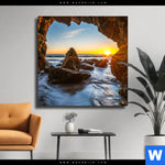 Leinwandbild Sonnenuntergang In Meeresgrotte Quadrat Produktvorschau mit dem Bild Sonnenuntergang in Meeresgrotte im Format Quadrat.