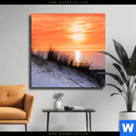 Leinwandbild Sonnenuntergang Mit Duene Und Meer Quadrat Produktvorschau mit dem Bild Sonnenuntergang mit Düne und Meer im Format Quadrat.