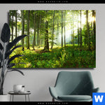 Leinwandbild Sonniger Morgen Im Wald Querformat Produktvorschau mit dem Bild Sonniger Morgen im Wald im Format Querformat.