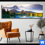 Leinwandbild Sonniger Tag Am Bergsee Panorama Produktvorschau mit dem Bild Sonniger Tag am Bergsee im Format Panorama.