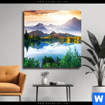 Leinwandbild Sonniger Tag Am Bergsee Quadrat Produktvorschau mit dem Bild Sonniger Tag am Bergsee im Format Quadrat.