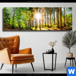 Leinwandbild Sonniger Wald Panorama Produktvorschau mit dem Bild Sonniger Wald im Format Panorama.