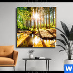 Leinwandbild Sonniger Wald Quadrat Produktvorschau mit dem Bild Sonniger Wald im Format Quadrat.