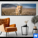 Leinwandbild Spiegelbild Loewe Loewenjunges Panorama Produktvorschau mit dem Bild Spiegelbild Löwe & Löwenjunges im Format Panorama.
