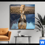 Leinwandbild Spiegelbild Loewe Loewenjunges Quadrat Produktvorschau mit dem Bild Spiegelbild Löwe & Löwenjunges im Format Quadrat.