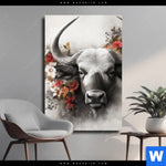 Leinwandbild Starker Bulle Mit Blumen Hochformat Produktvorschau mit dem Bild Starker Bulle mit Blumen im Format Hochformat.