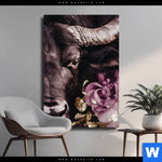 Leinwandbild Stier Mit Blumen Hochformat Produktvorschau mit dem Bild Stier mit Blumen im Format Hochformat.