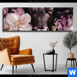 Leinwandbild Stier Mit Blumen Panorama Produktvorschau mit dem Bild Stier mit Blumen im Format Panorama.