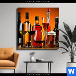 Leinwandbild Stillleben Flaschen Glaeser Quadrat Produktvorschau mit dem Bild Stillleben Flaschen Gläser im Format Quadrat.
